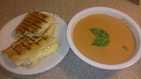 Grown up grilled cheese with tomato basil soup